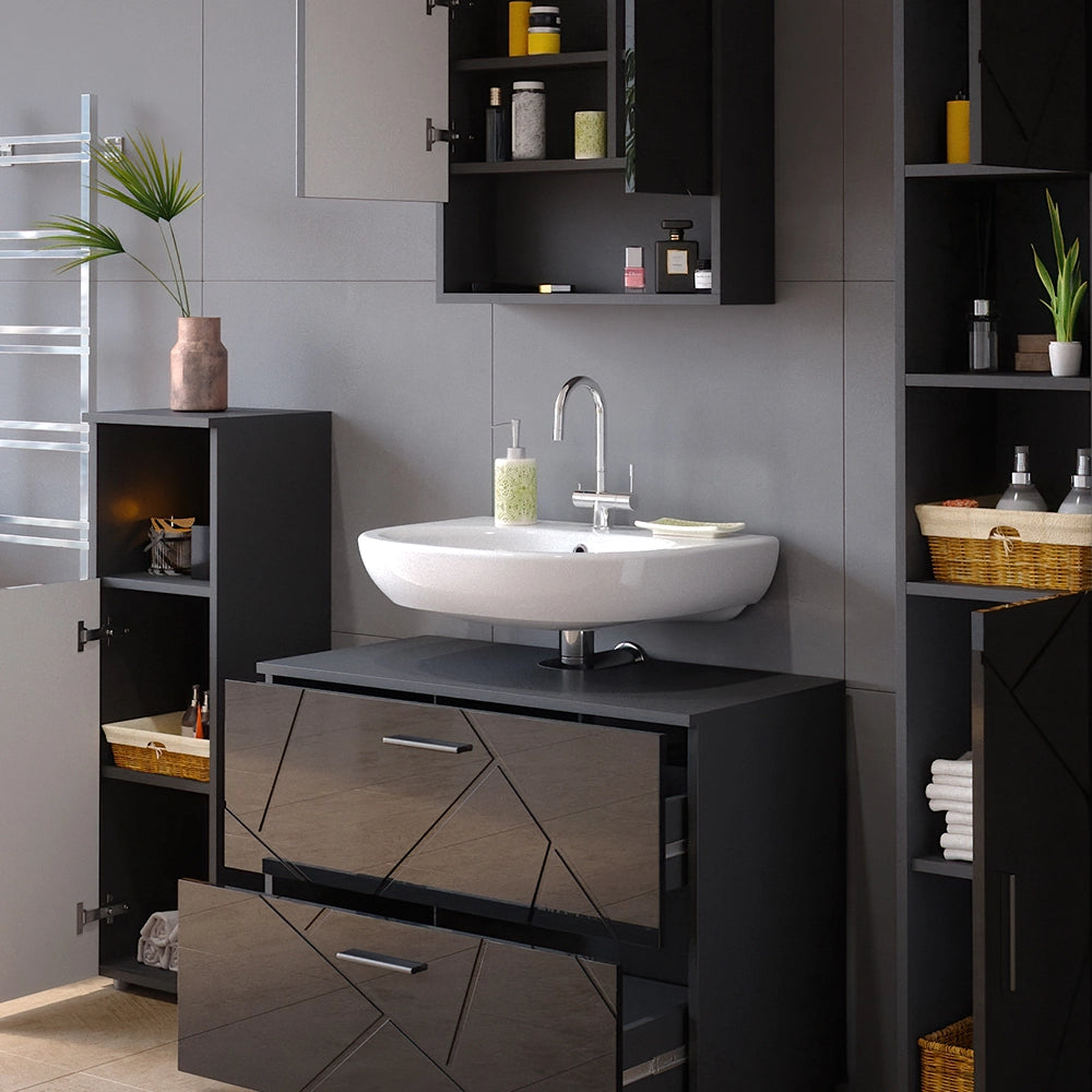 Vicco Set mobili bagno Antracite lucido 4 parti, con cassettiera e colonna