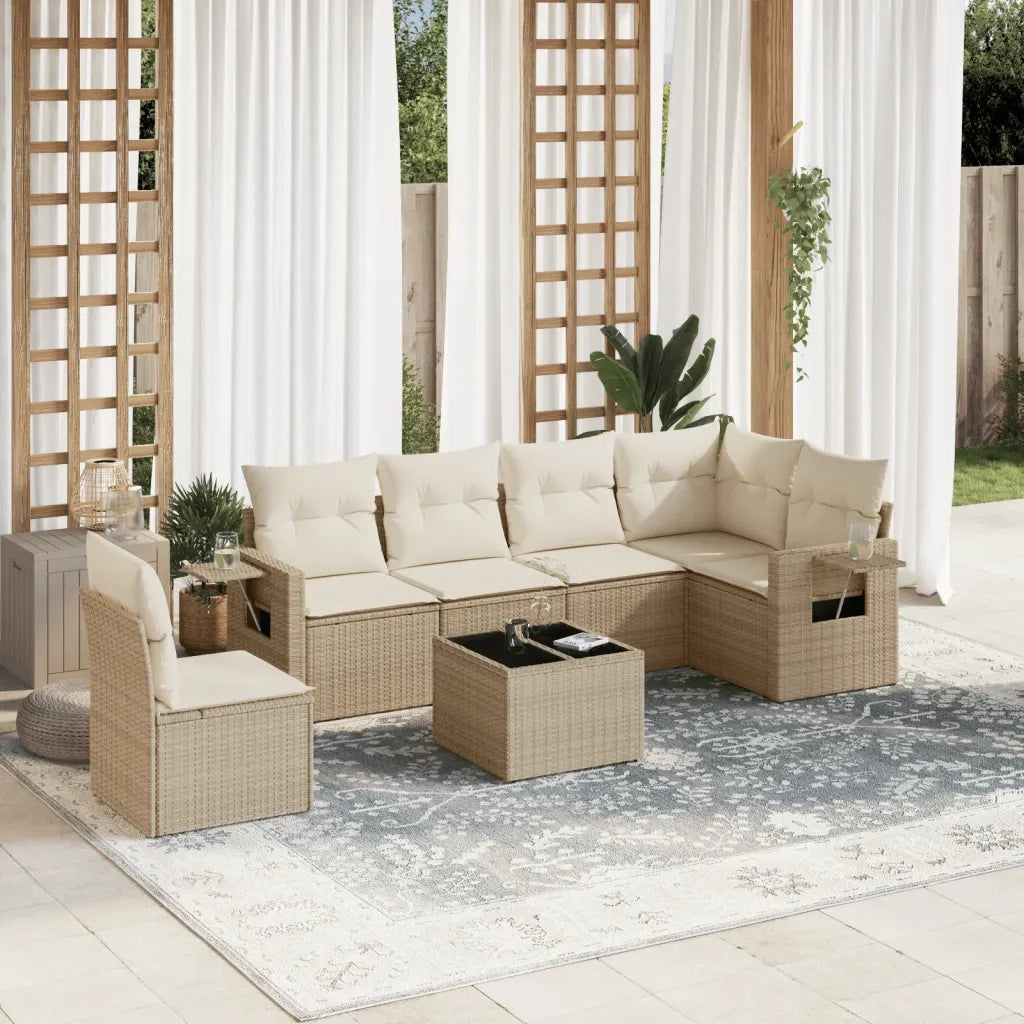 Set Divani da Giardino 7 pz con Cuscini Beige in Polyrattan 3252575