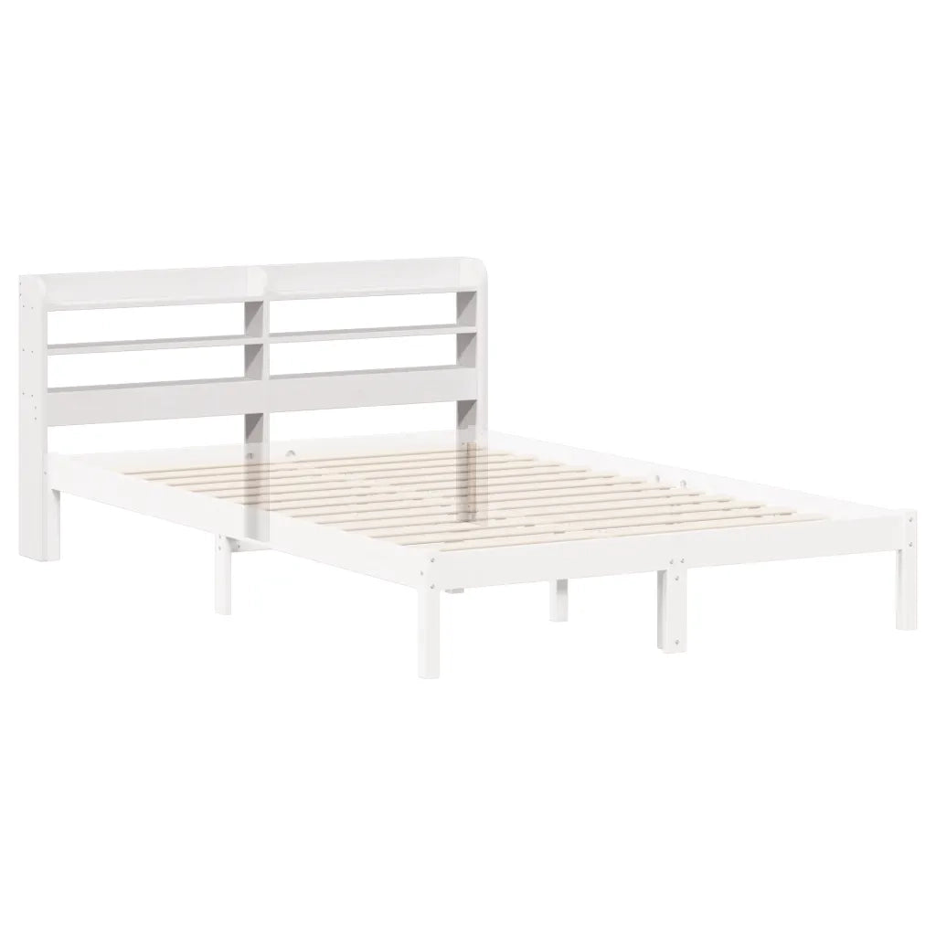 Testiera con Ripiani Bianca 135 cm in Legno Massello di Pino