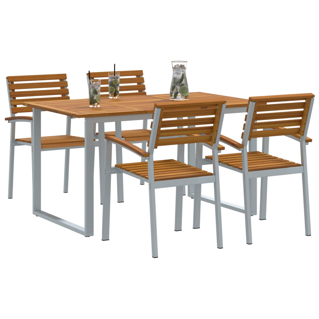 Set da Pranzo per Giardino da 5 Pezzi in Legno di Acacia Solido e Metallo