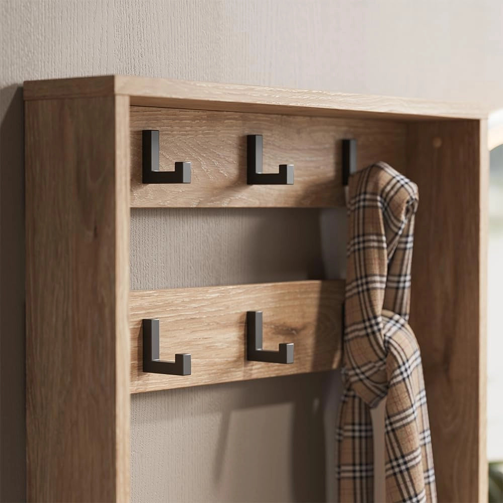 Armadio da ingresso Eliza, Quercia vichinga, 100 x 45 cm Set, 3 parti, adatto per montaggio a parete e appendiabiti