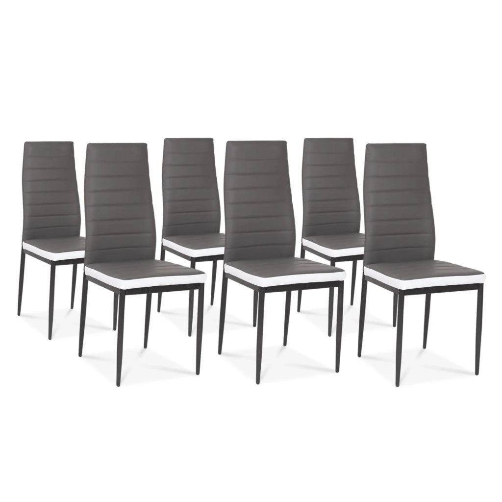 IDMarket - Tavolo da pranzo GEORGIA 140 cm bianco e grigio e 6 sedie ROMANE grigie con bordo bianco