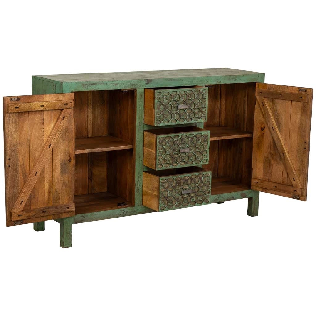 Credenza artigianale in legno verde 135x40x90h cm