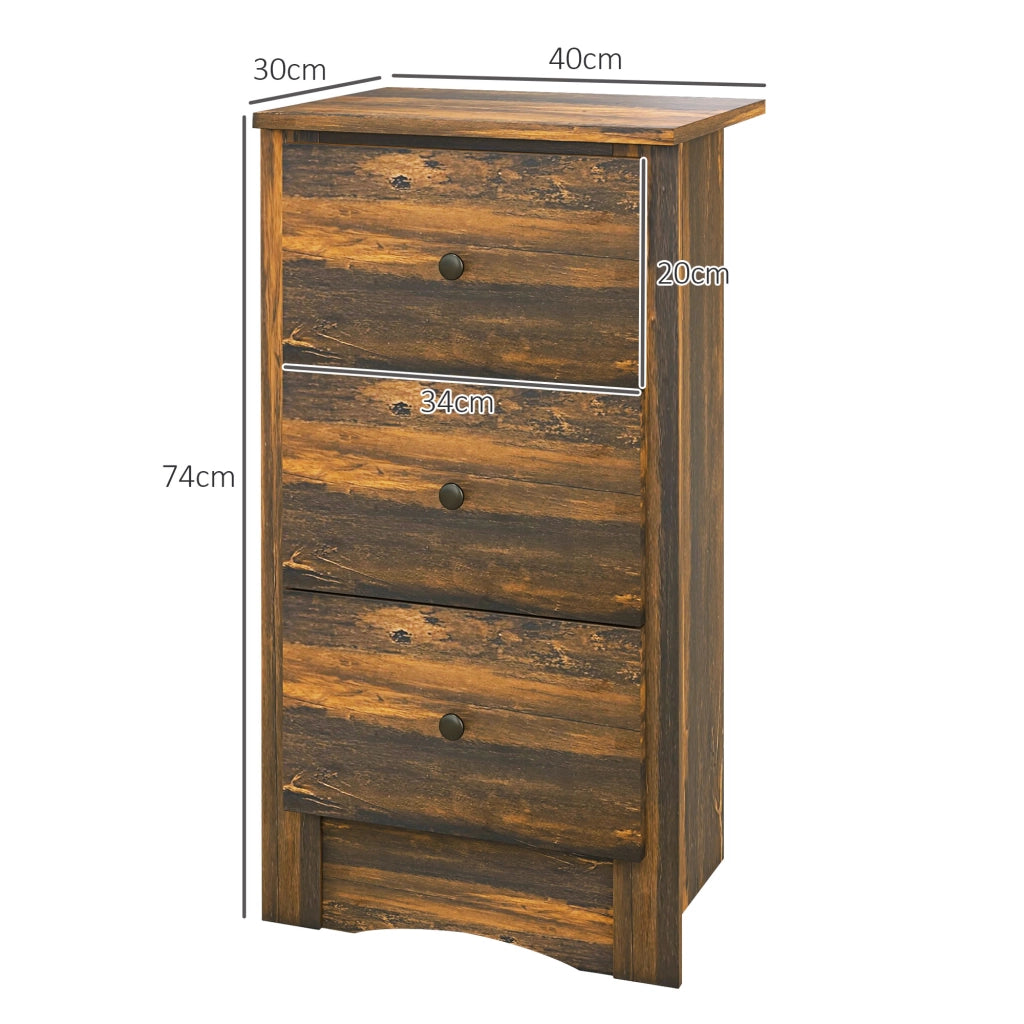 Comodino Rustico con 3 Cassetti in Legno ¨C Zephmum ¨C 40x30x74 cm Marrone