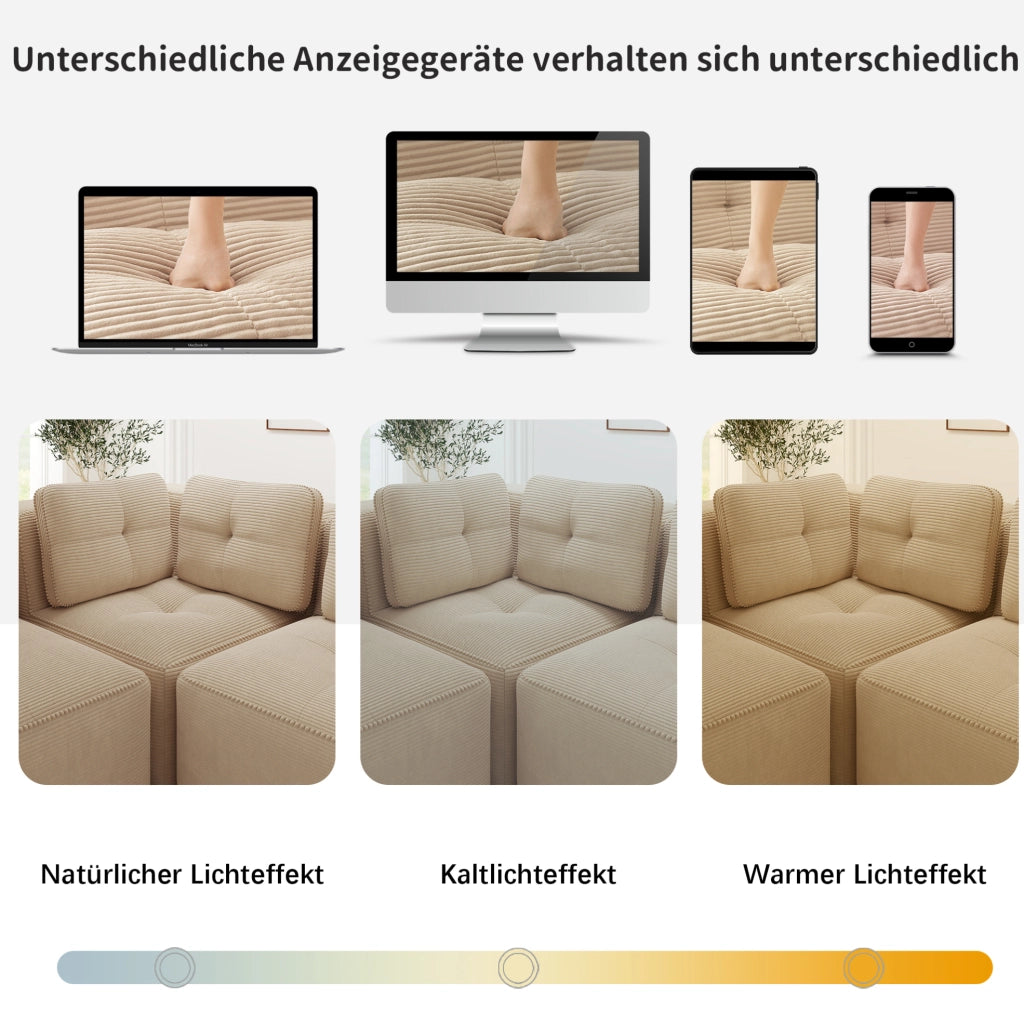 DIVANO Angolare Modulare in Velluto a Coste Beige