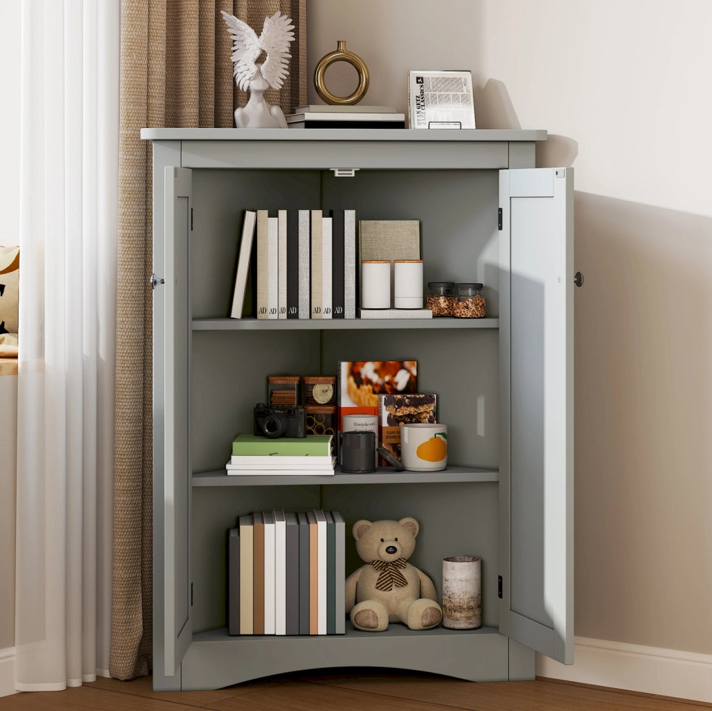 Mobile angolare 61;5 x 80 cm grigio in MDF; 2 ante e 3 vani