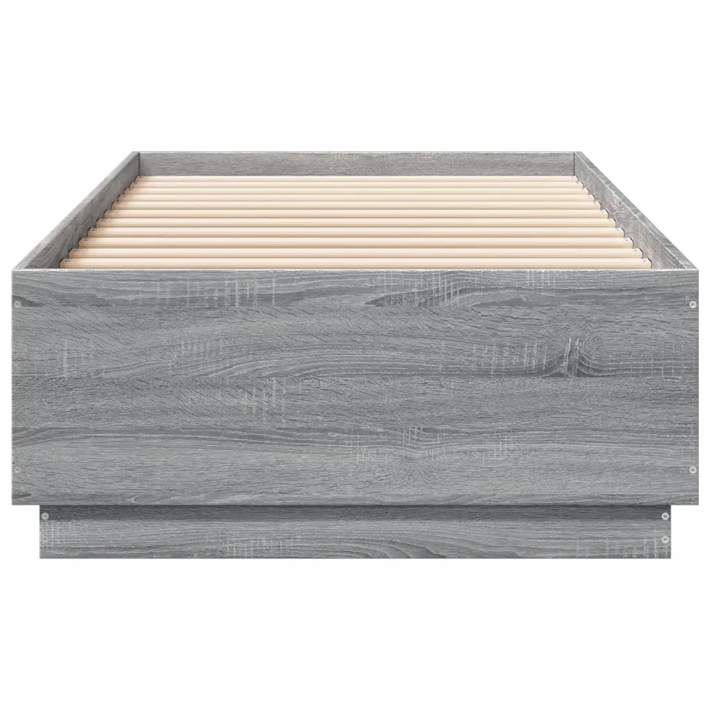 Letto singolo | Letto per adulti | Giroletto con Luci LED Grigio Sonoma 90x200cm Legno Multistrato