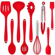 Set di aiuto in silicone per la cucina - 9 pezzi - Raccoglie e cuoce a temperature elevate - Impermeabile e resistente al calore - Ideale per cucinare e friggere - Colore rosso