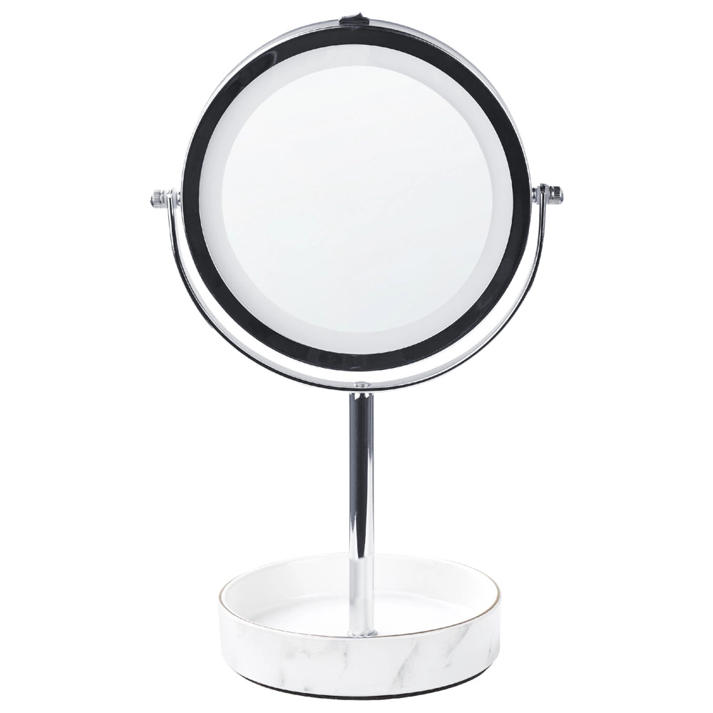 Specchio trucco con luci LED e telaio in ferro Ø 20 cm in color argento e bianco moderno