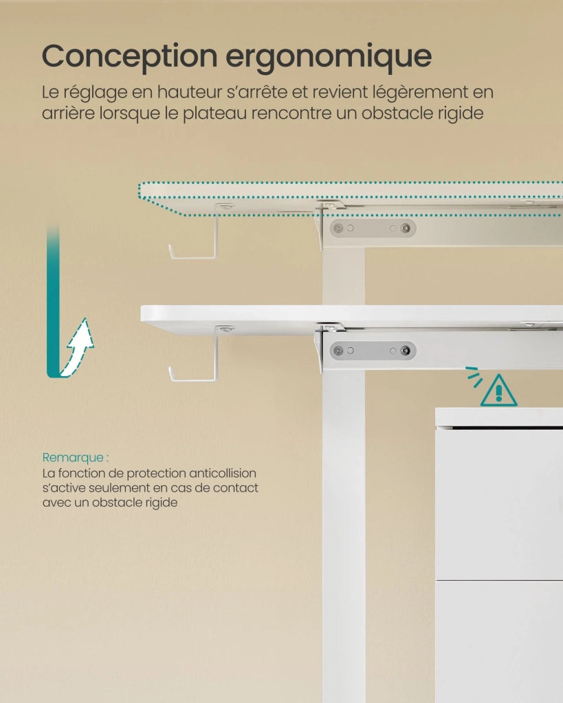 Scrivania elettrica regolabile in altezza 60 x 120 x (72-120) cm 4 altezze di memoria tasca portaoggetti bianco nuvola 12_0004580