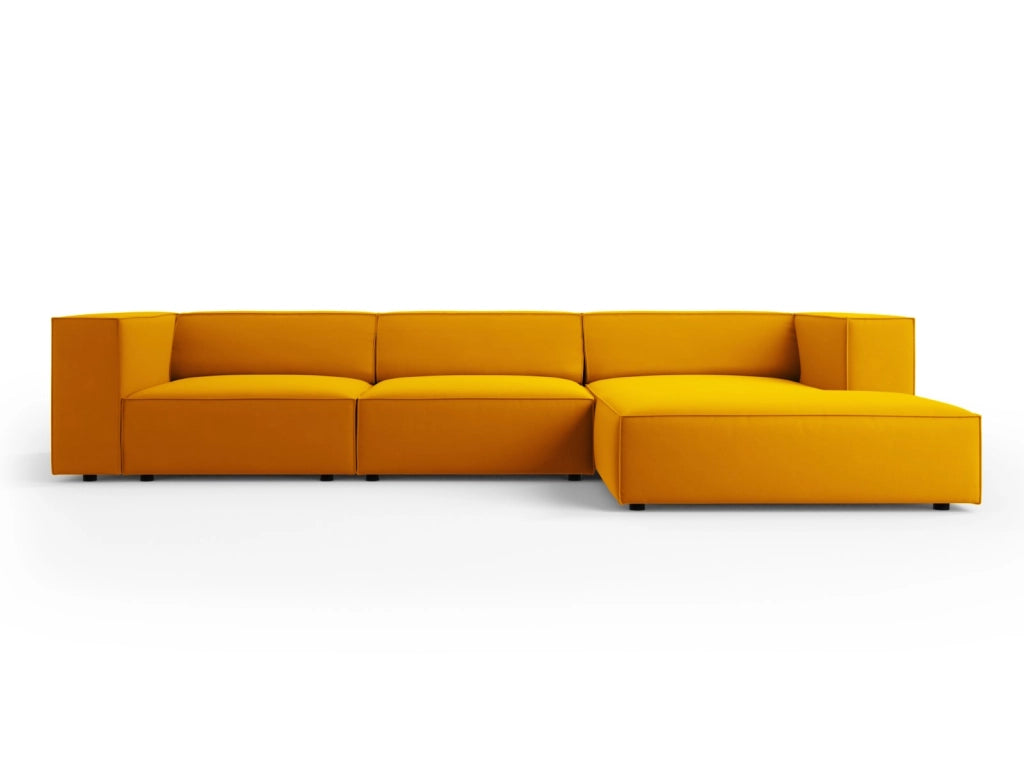 Cosmopolitan Design - Divano angolare destro "Arendal" 4 posti in velluto giallo 