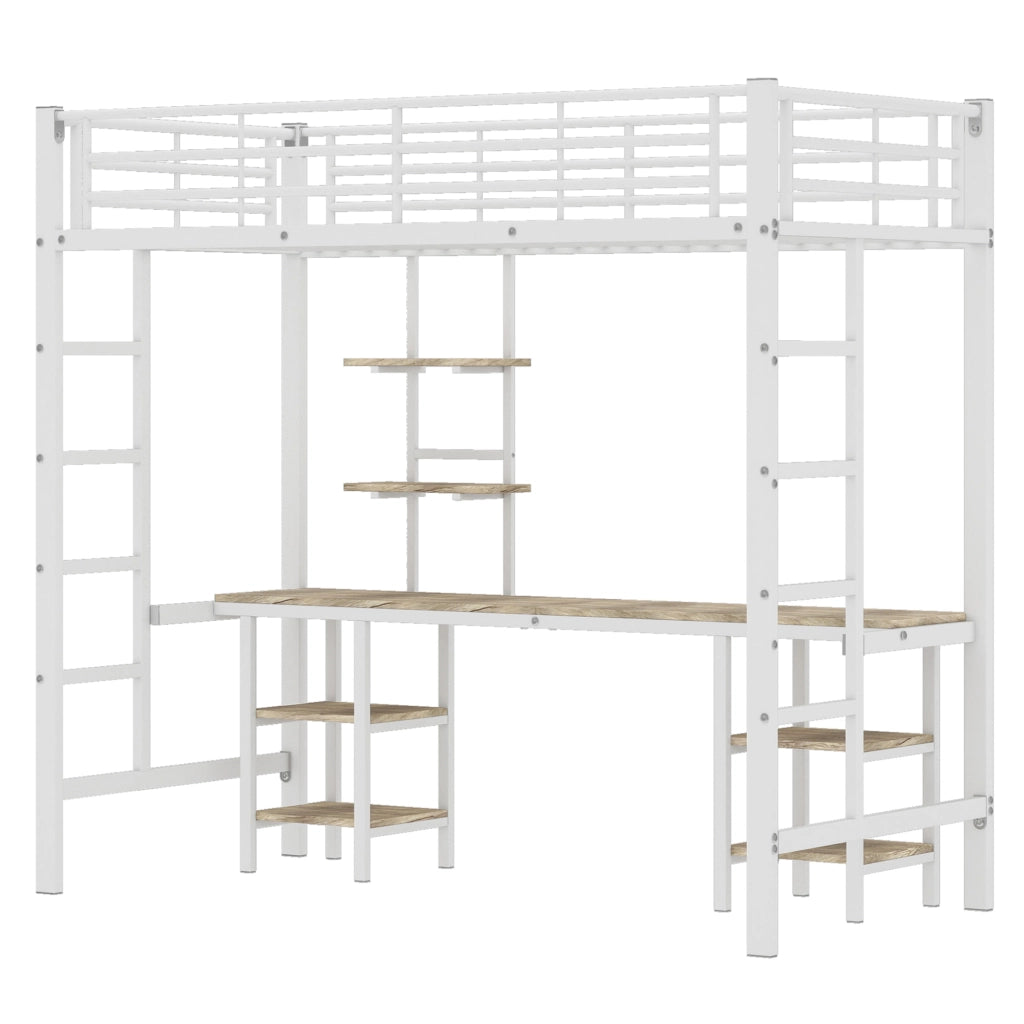 LETTO a castello con tavolo e ripiani 90x200 cm bianco