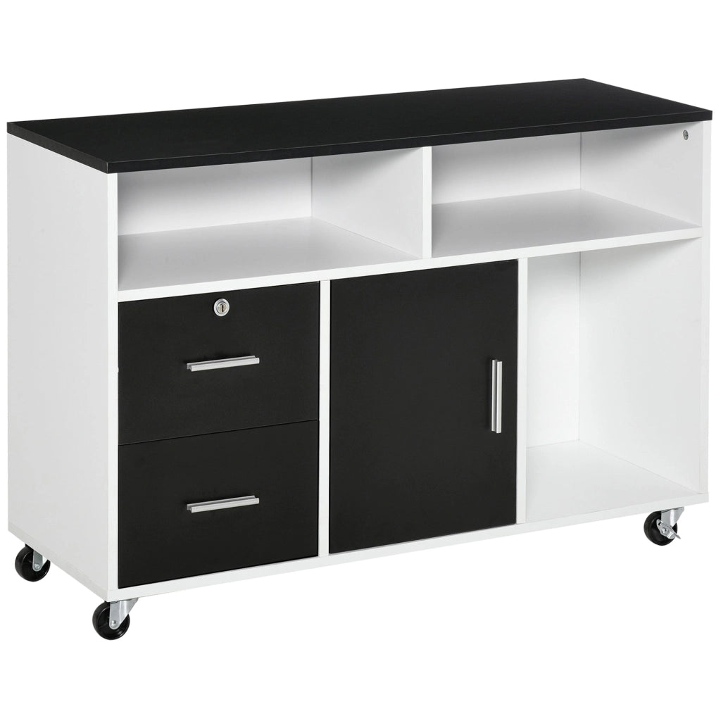 Mobile Porta Stampante con Cassetti 100x35x65 cm in Legno Truciolare Nero e Bianco