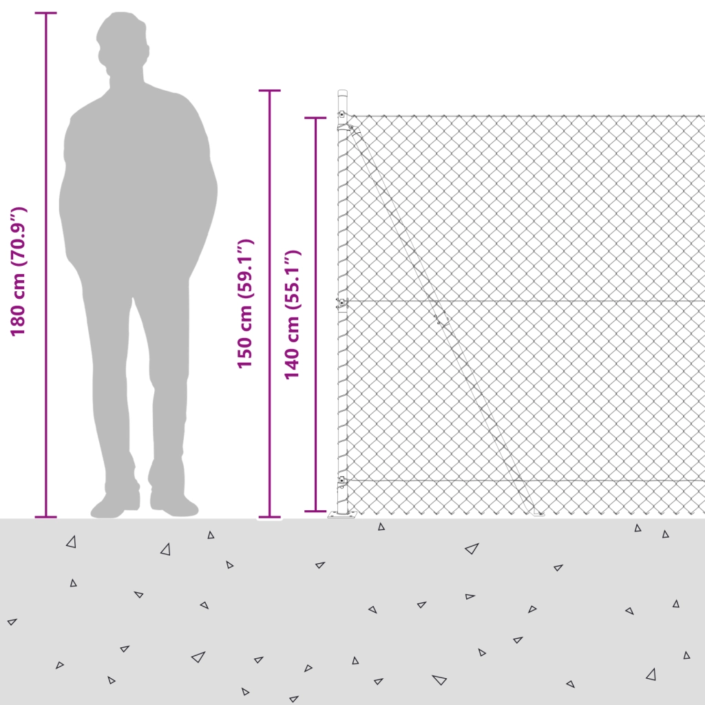 Recinzione a Catena con 7 Posti Flangiati 1.4x10 m Acciaio Zincato