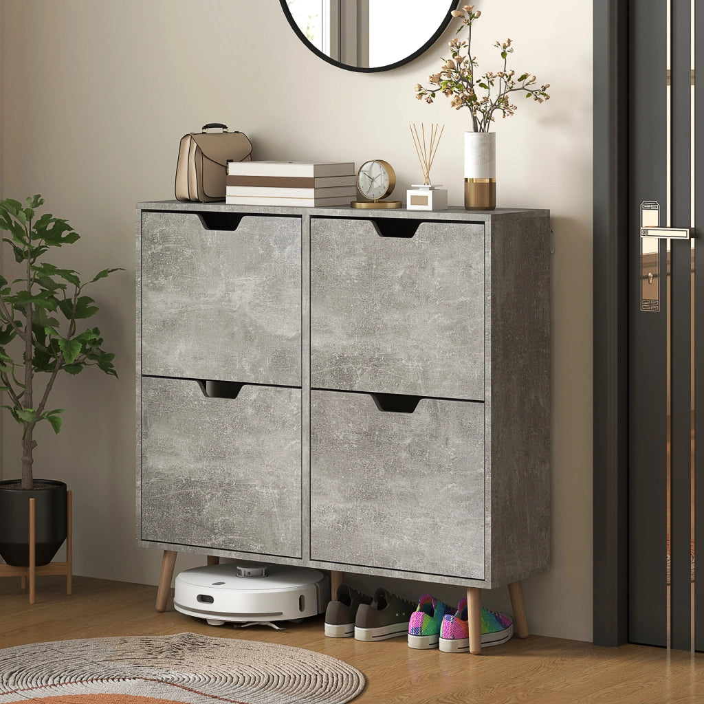 Mobile Scarpiera con 4 Cassetti Ribaltabili a 2 Livelli ¨C zephmum ¨C 95x26x95 cm Grigio Legno