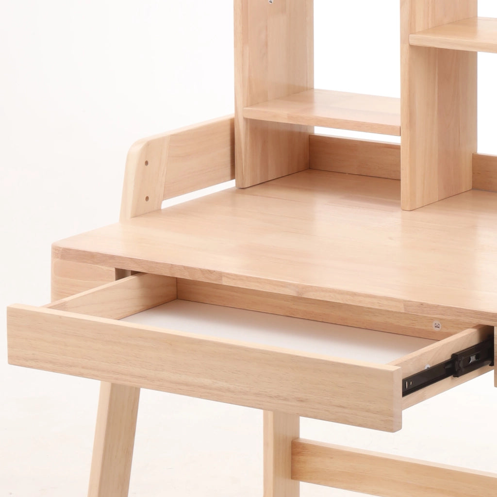 Scrivania con altezza regolabile; cassetto e gancio laterale - in legno - naturale