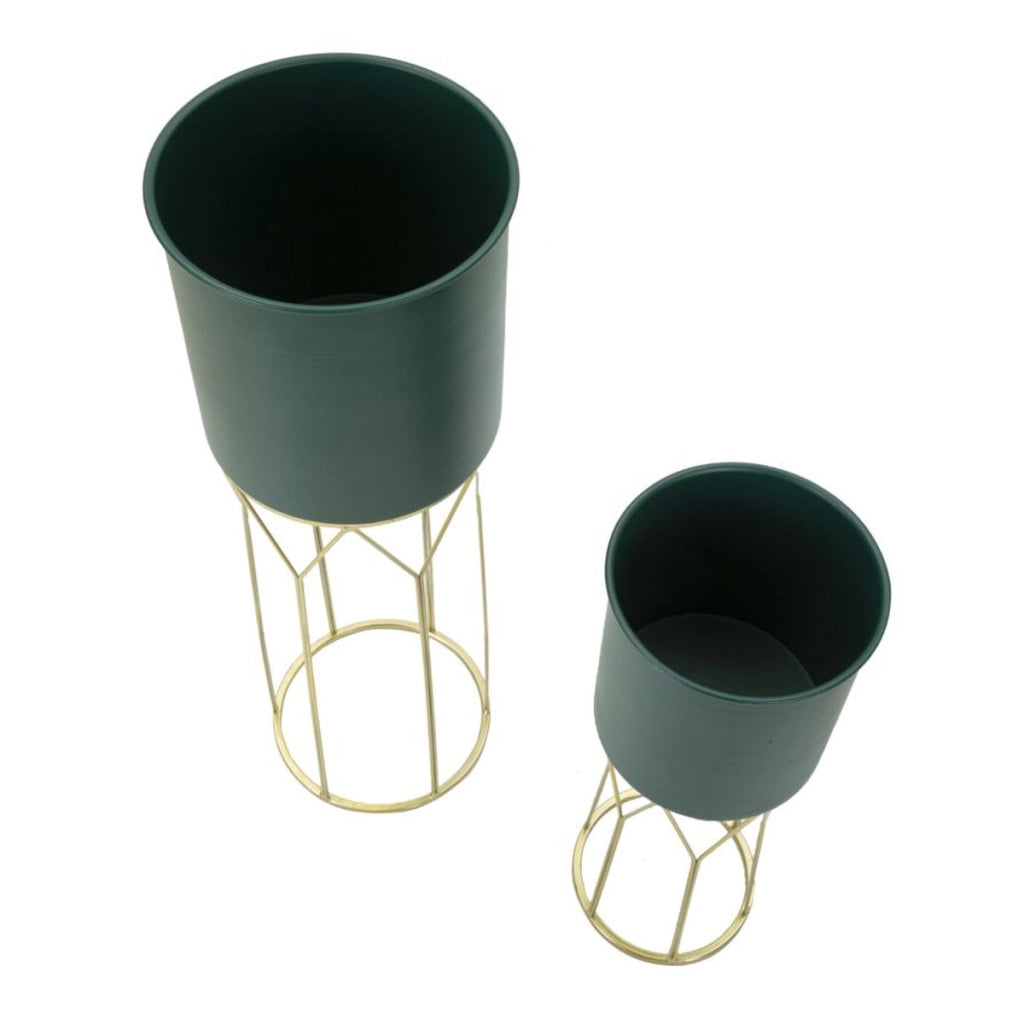 Set di 2 Vasi per Piante VKH391, Verde, Metallo, 23x23x70 cm