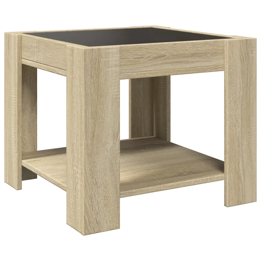 Tavolino Salotto con LED-Tavolino da soggiorno-Tavolo Rovere Sonoma 53x53x45 cm Multistrato
