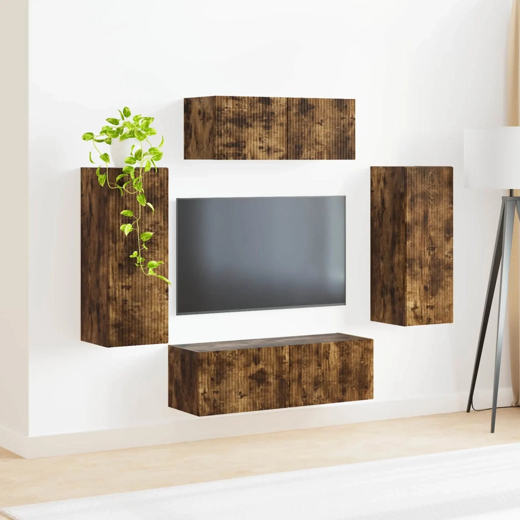 Set mobile TV 4 pcs Rovere fumé Legno multistrato