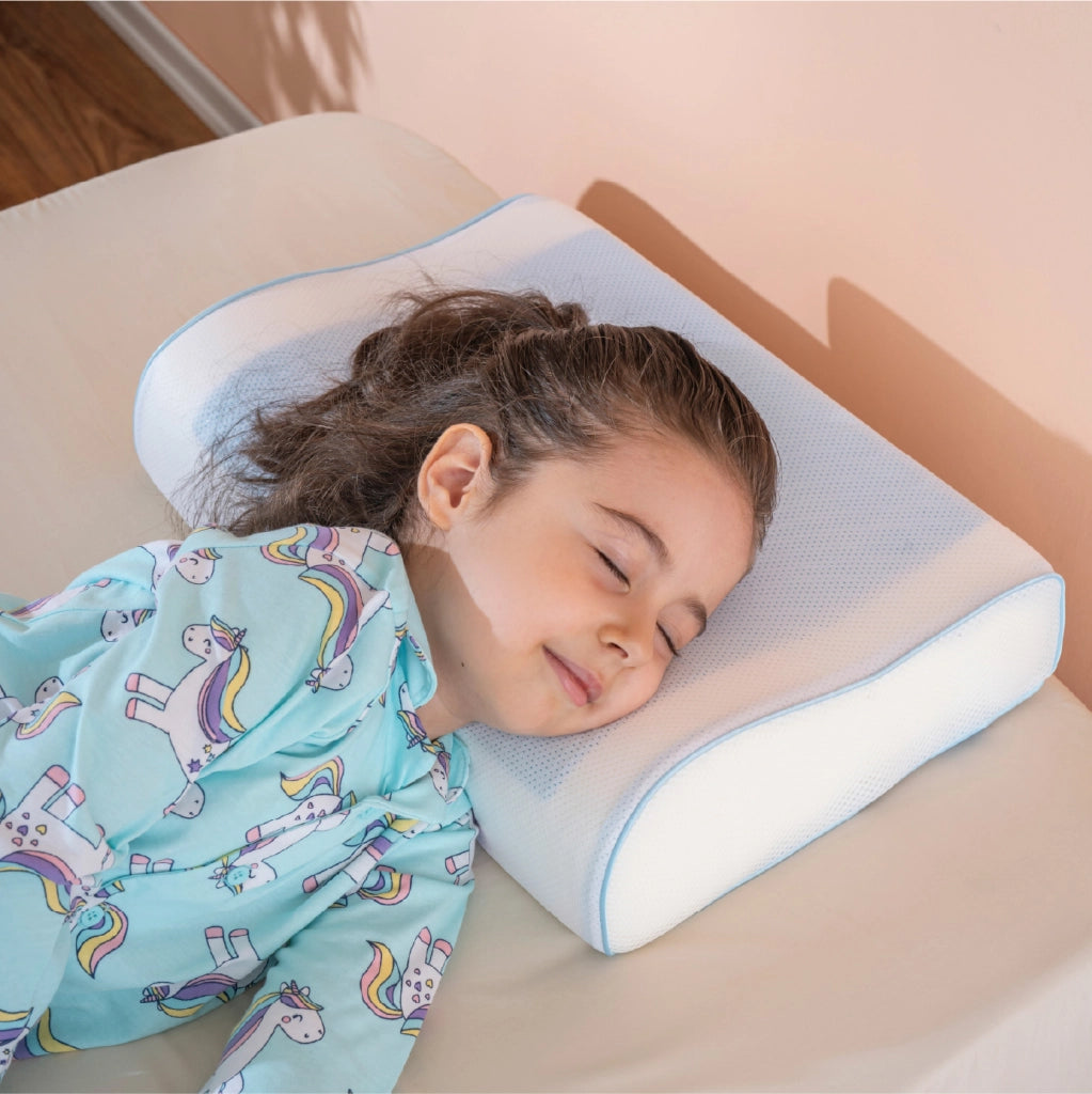 Cuscino Bambini Memory Foam Doppia Onda 45x31 cm (Altezza 10/7 cm) con Gel Rinfrescante Atossico – Supporto Testa e Collo, Traspirante, Federa Sfoderabile Lavabile