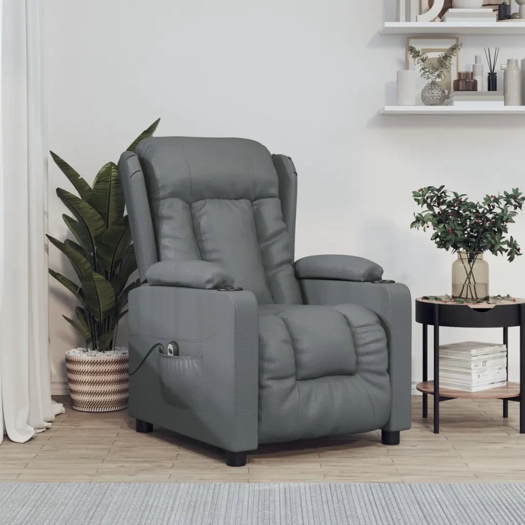 Poltrona Reclinabile Elettrica Grigia in Similpelle 3098805