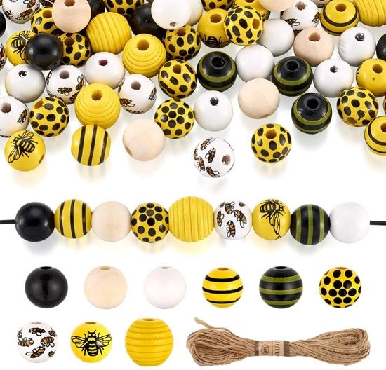Decorazioni in legno a forma di gruccia 160 pezzi - tema api - polka dot/rettilineo - decorazioni per grucce - cordoni 2mm - per uso hobby/creativo - grucce per gioielli