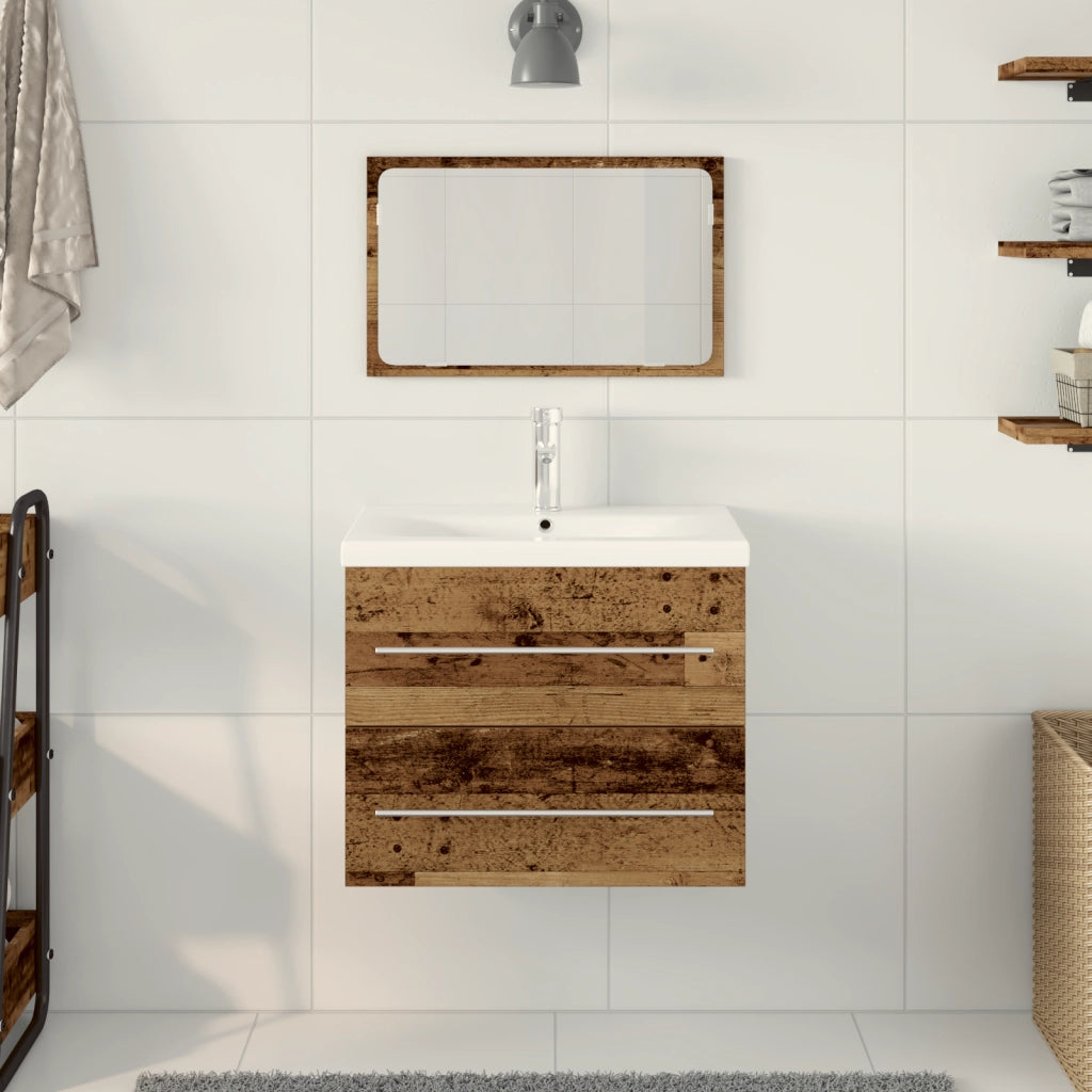 Mobile lavabo con lavabo incorporato in legno vecchio