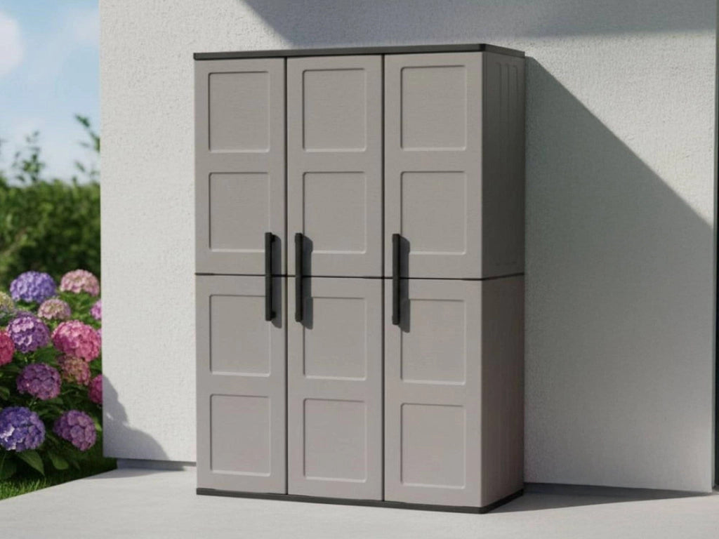 Mobile da Giardino Amordel, Armadio da Esterno 3 Ripiani Made in Italy, 37x102x163h cm Grigio