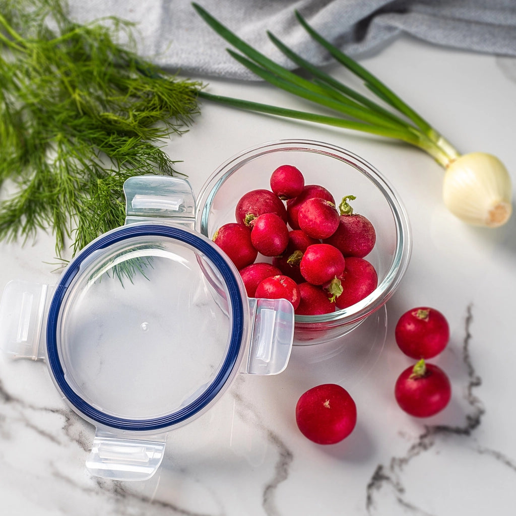 Set di 3 contenitori per alimenti in vetro con coperchi e scatole rotonde KADAX