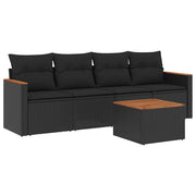 Set Divani da Giardino 5 pz | Set Salotto da Giardino con Cuscini in Polyrattan Nero