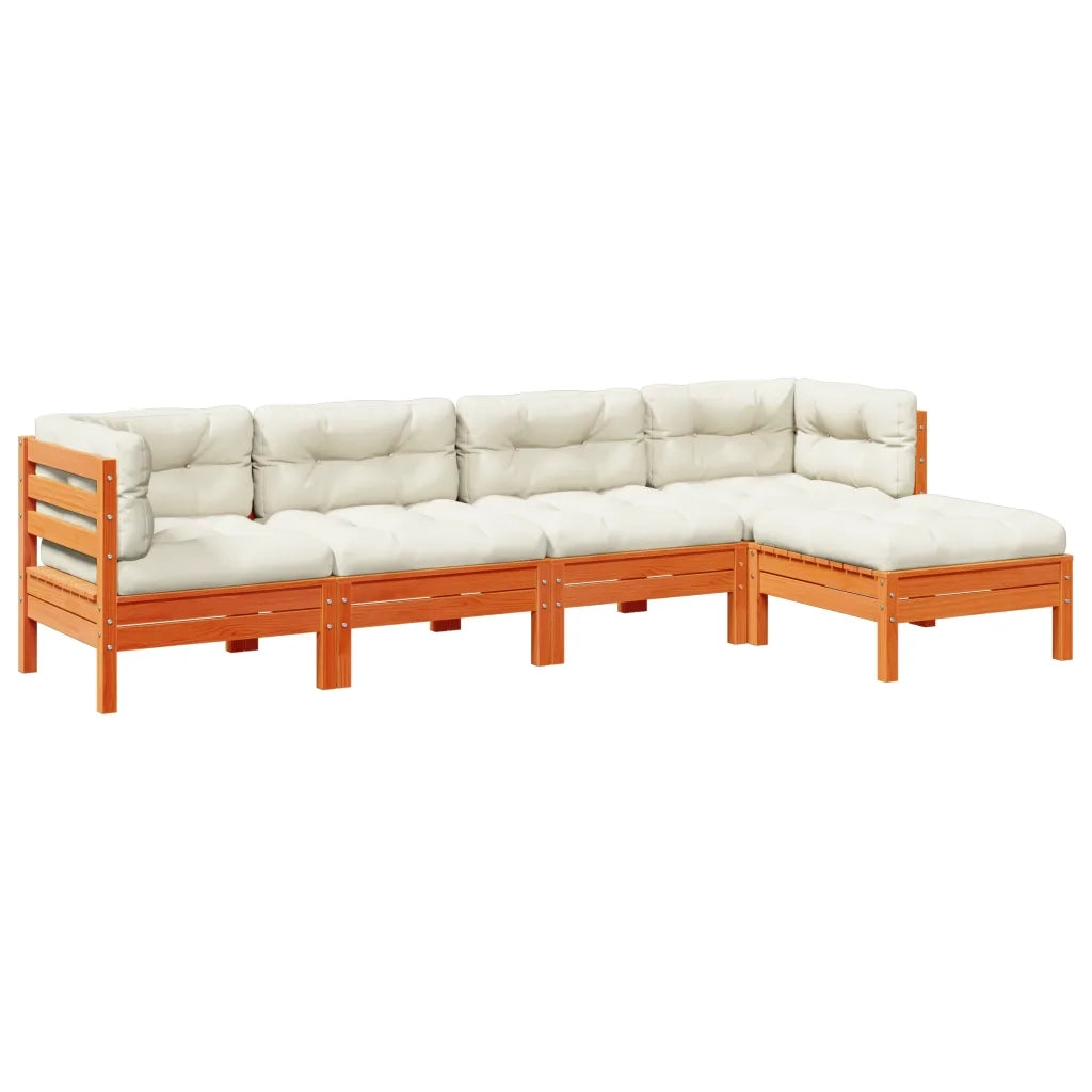Set Divani Giardino 5pz con Cuscini Marrone Cera Massello Pinocod mxl 116619