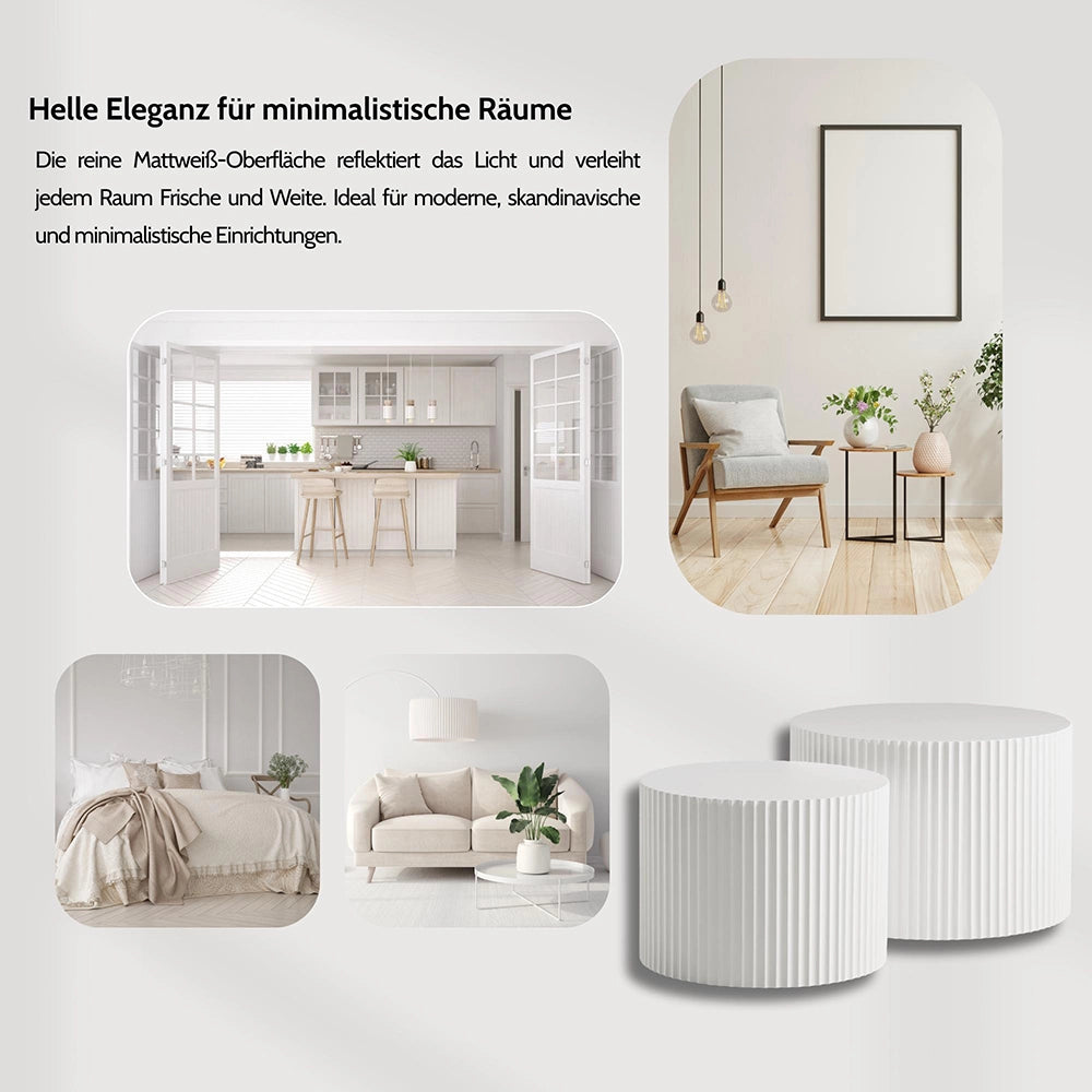 Set di tavolini moderni - Xylo - 60*40+48*35 - Bianco opaco - Bordo ondulato design impilabile
