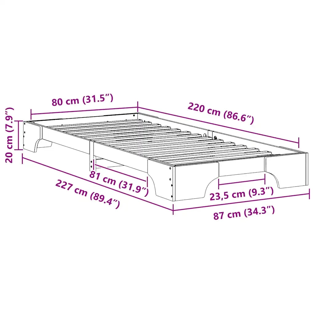 Struttura del letto Bianco 80 x 220 cm Pino massello 872912