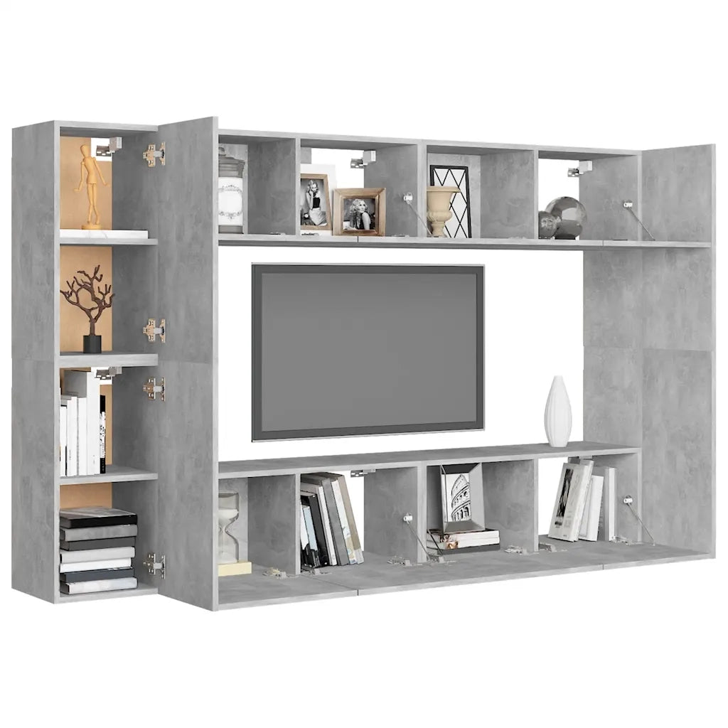 Set di Mobili Porta TV 8 pz | Armadietto TV | Mobile Porta TV Grigio Cemento in Legno Multistrato