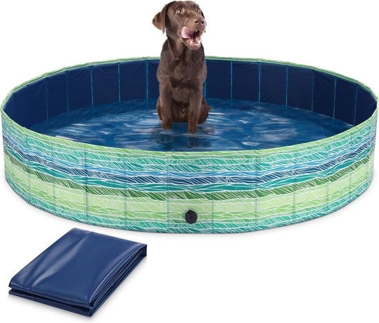 Piscina per cani con tetto di copertura - 160 cm di diametro - Per cani grandi e piccoli - Con stampo foglie di palma - Piscina per cani Piscina per cani