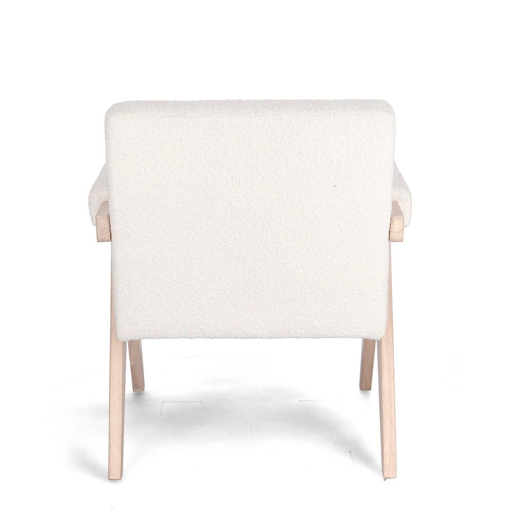 Poltrona con Braccioli in Tessuto Bouclé e Gambe in Legno - YVONNE