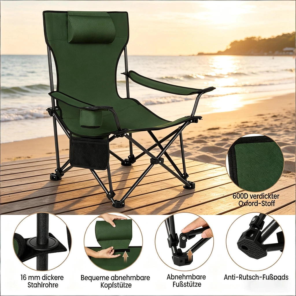 SEDIA Pieghevole Reclinabile con Poggiapiedi Estraibile 115x84x88,5 cm Verde
