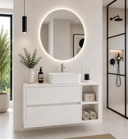 Mobile bagno con top in legno e lavabo da appoggio ORIGENBATH ZEUS senza specchio 70x45 cm Destra bianco nordico