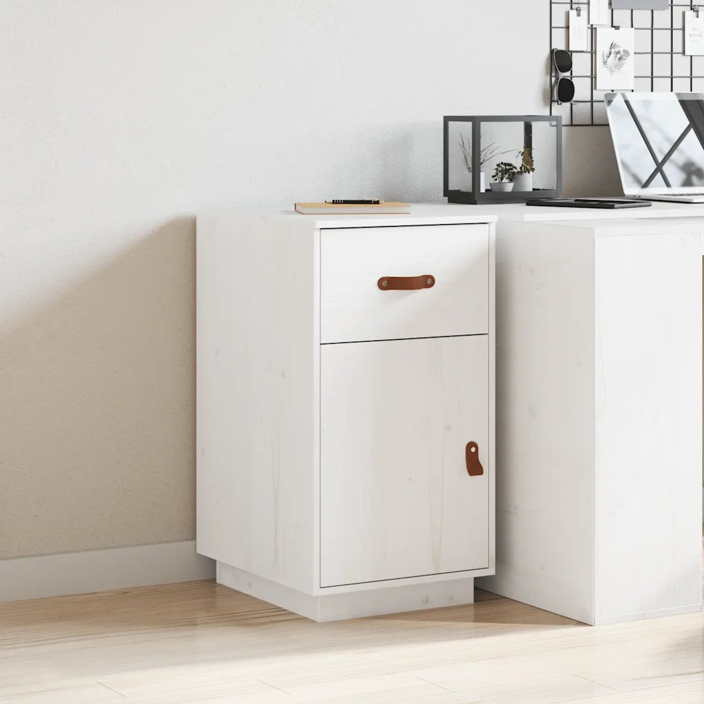 Armadietto da Scrivania Bianco 40x50x75 cm Legno Massello Pino