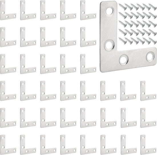 Connettore L a 90 gradi in acciaio inossidabile 50 x 50 mm - unione angolare - angolo piano - morsetti angolari - 160 viti - tavoli e sedie