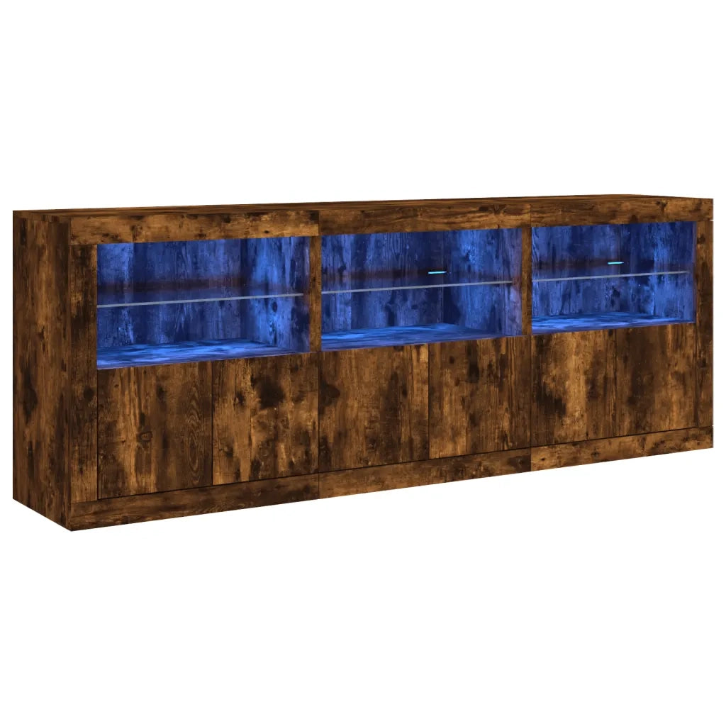 Credenza con Luci LED Rovere Fumo 181,5x37x67 cm 3209006
