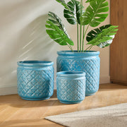 Fioriera in ceramica con foro di drenaggio finitura blu anticato per interno e esterno resistente al gelo