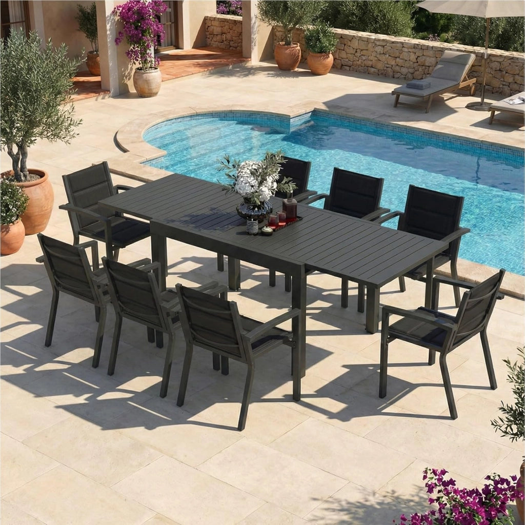 Tavolo da pranzo allungabile 130 X 80 X 75 Cm, tavolo da balcone in alluminio, resistente alle intemperie, allungabile fino a 260 cm, gambe regolabili, Grigio scuro