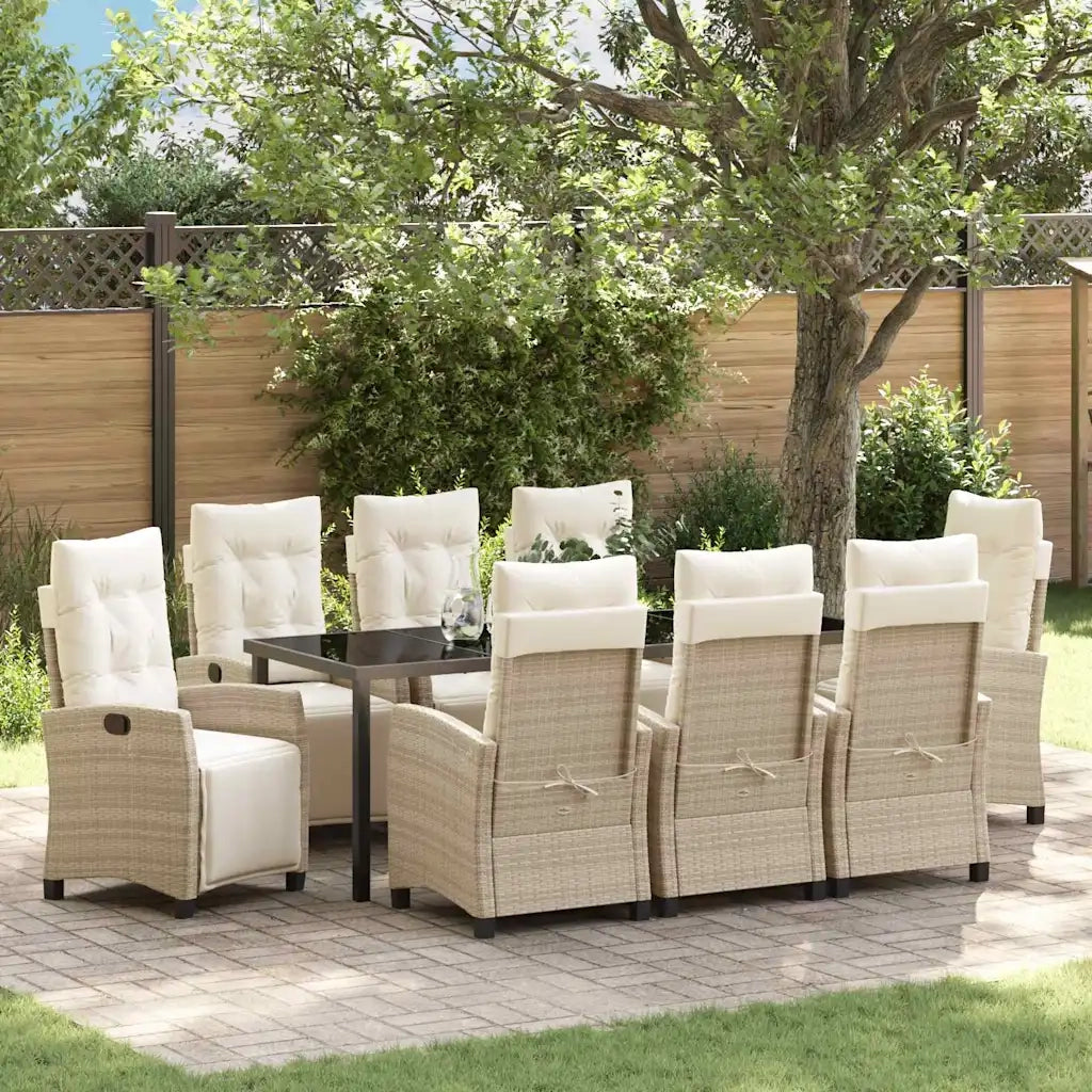 Set da Pranzo per Giardino con cuscino 9 pcs Beige polyrattan 3380448