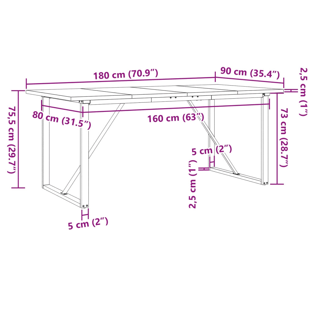 Tavolo da Pranzo Telaio a O 180x90x75,5 cm Legno Pino e Acciaio