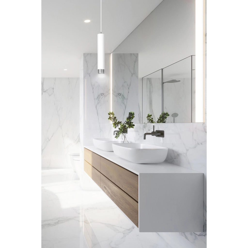 Sospensione 1 Luce Brunilde In Acciaio Bianco Con Tubolare In Bianco E Cromo