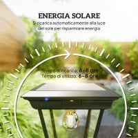 Lampione da Giardino a Energia Solare con Sensore PIR, in Alluminio e Vetro, 26x24x220 cm, Nero