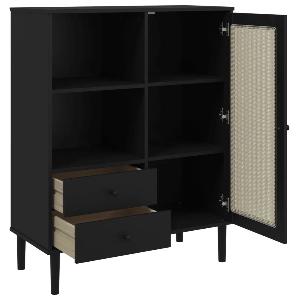 Credenza SENJA Aspetto Rattan Nero 90x40x112 cm Massello Pino 358057