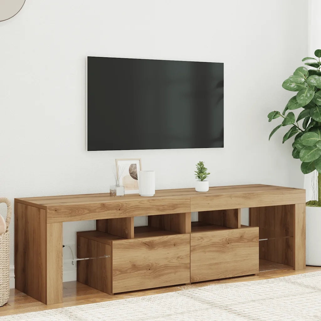 Mobile Porta TV con LED-Mobile per TV-Credenza TV Artigianale 140x36,5x40 cm Multistrato