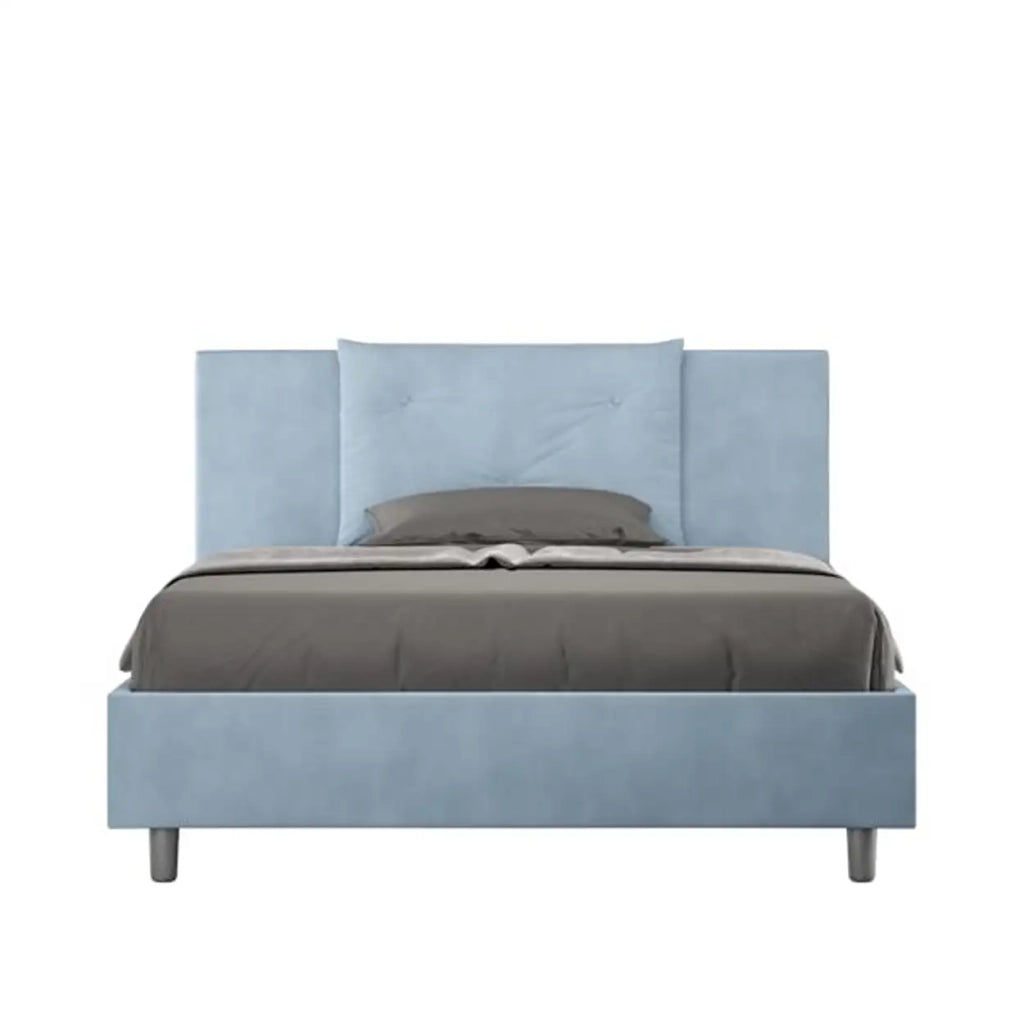 Letto matrimoniale francese senza rete imbottito 140x210 microfibra azzurro Appia